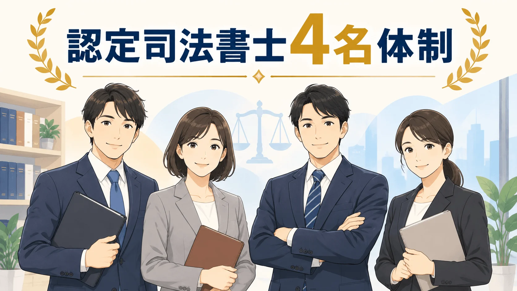 事務所の体制（認定司法書士4名・東京と大阪の2拠点）
