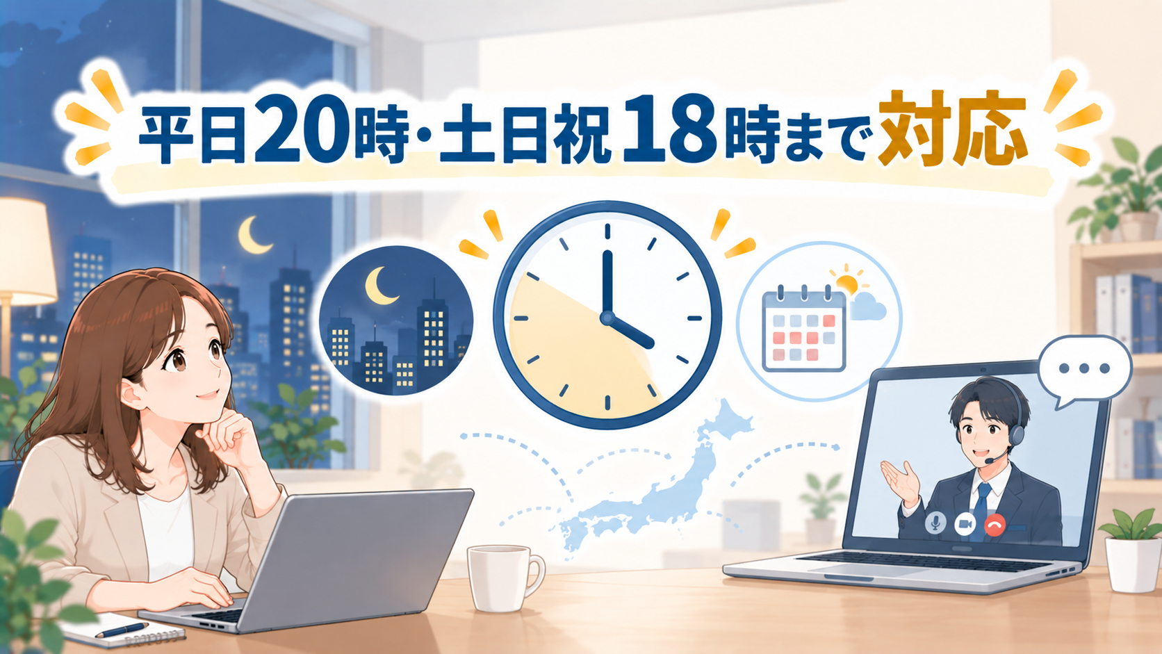 土日祝・夜間も対応でき全国オンライン相談も可能