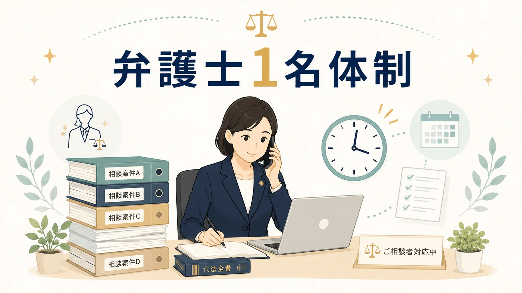 在籍弁護士が1名体制で、繁忙期は対応に時間がかかることがある