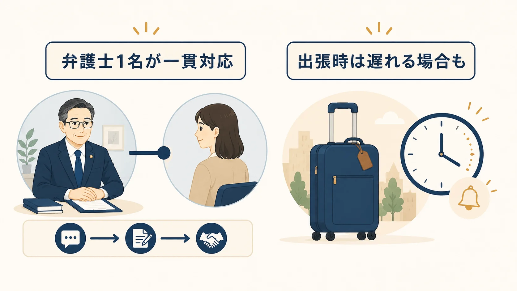 弁護士1名が一貫して対応する運営体制