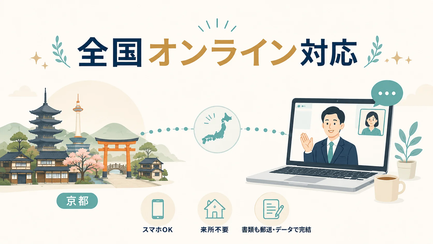 京都に事務所がなくてもオンライン対応なら依頼できる