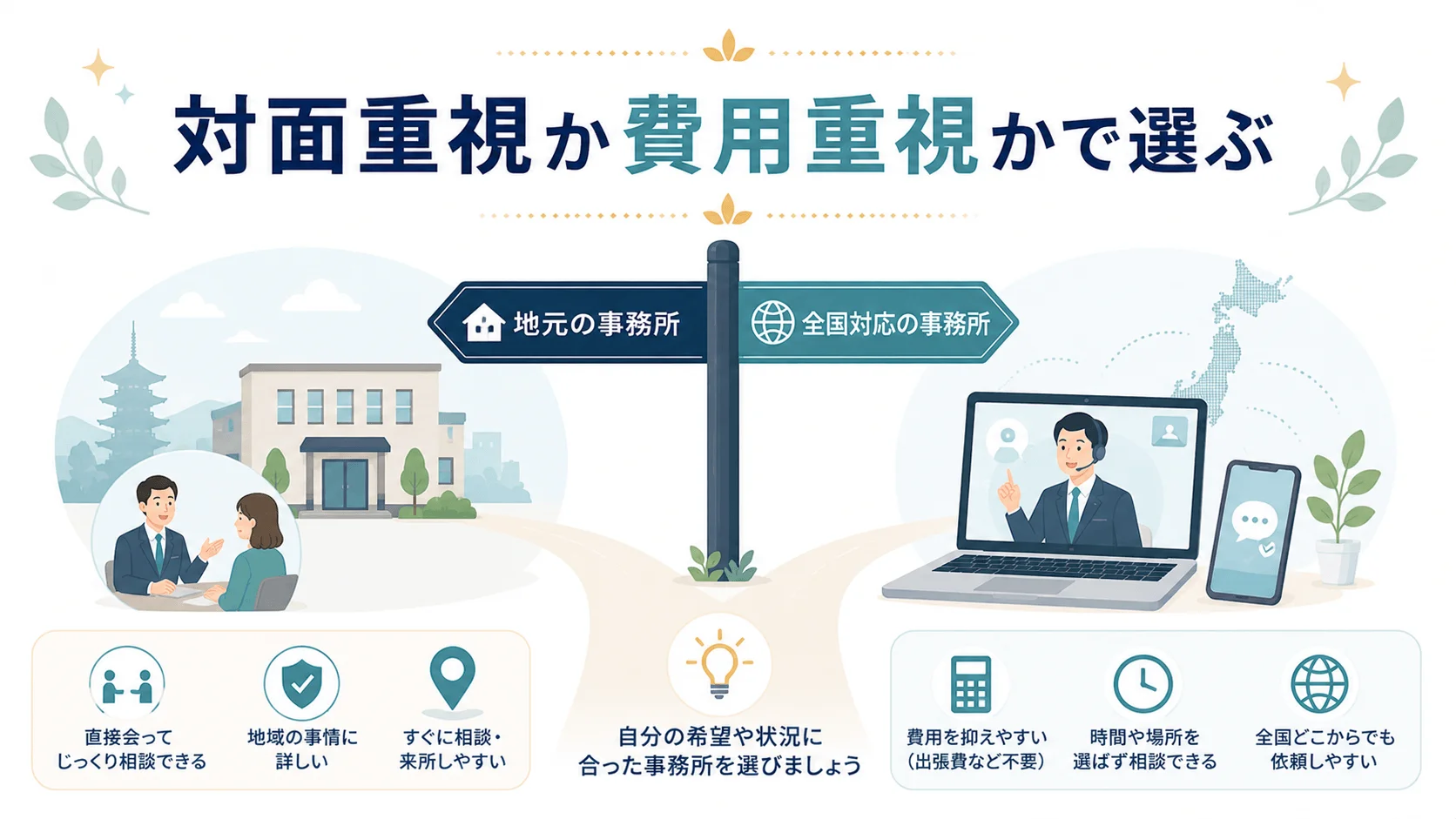 地元の事務所と全国対応の事務所、どちらがいいですか？