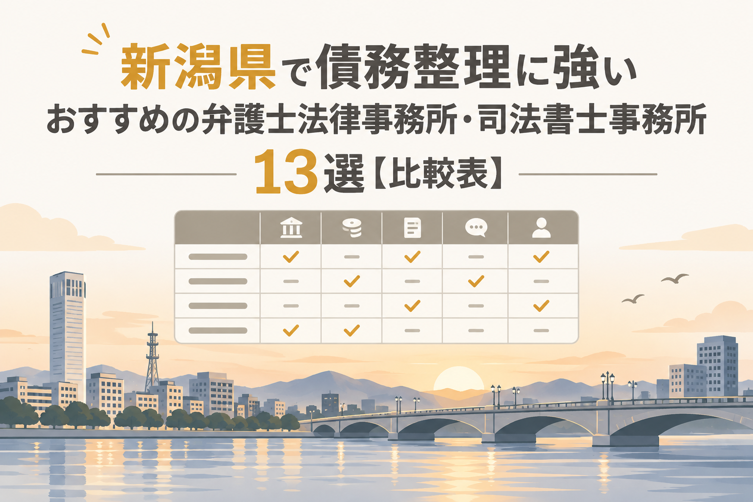 新潟県で債務整理・借金相談に強いおすすめの弁護士法律事務所・司法書士事務所13選【比較表】