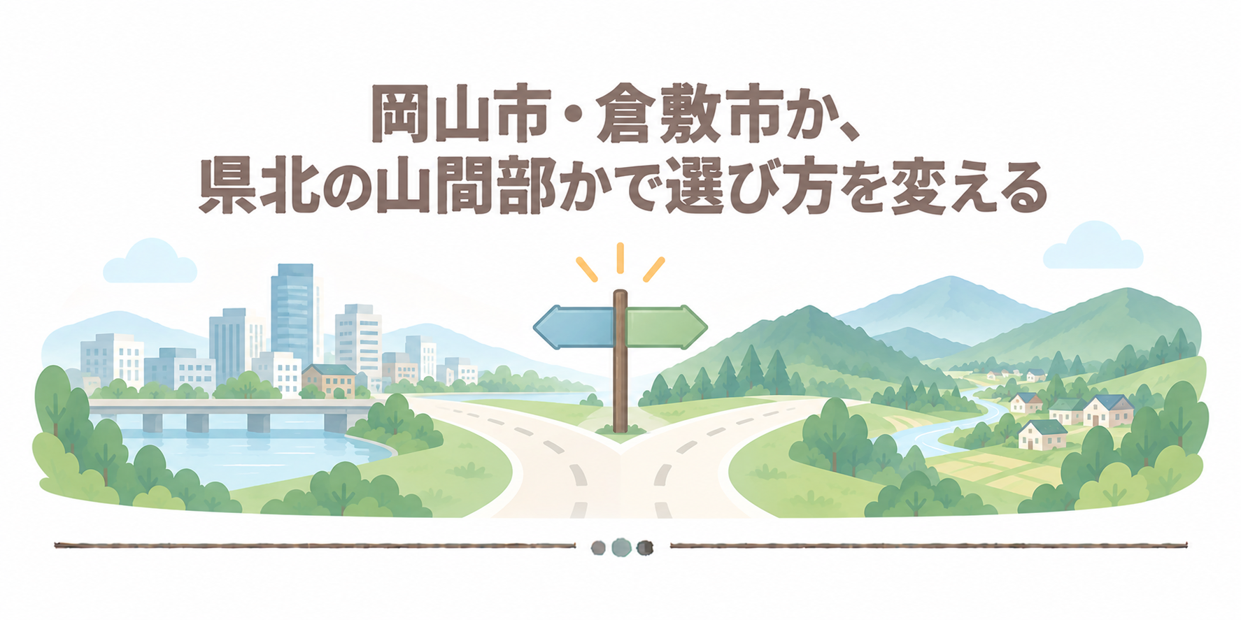 岡山市・倉敷市か、県北の山間部かで選び方を変える