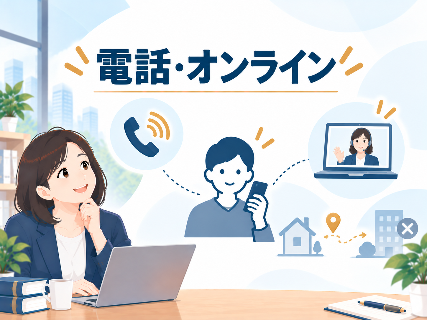 近くに事務所がなく、電話やオンラインで相談したい人